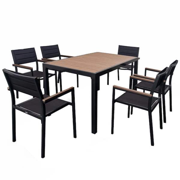 DIRECT WICKER Ann Black 7-Piece Aluminum Rectangular Outdoor Dining Set