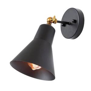 1-Light Black Brass Modern Industrial Adjustable Wall Sconce with Metal Shade