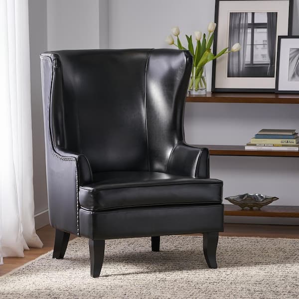 Noble House Canterburry Black Bonded Leather Club Chair with Nailhead Trim (Set of 1)
