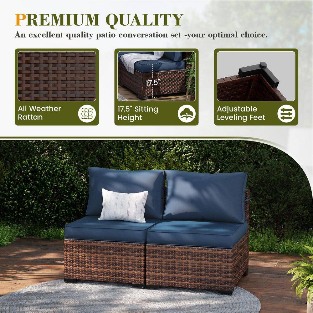 Infographic showing features and dimensions of the wicker loveseat set.