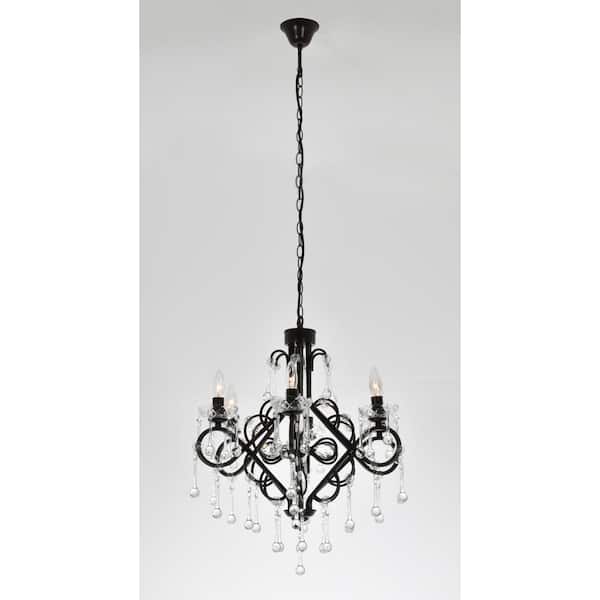 6-Light Black Crystal Empire Chandelier for Living Room with No Bulbs Included