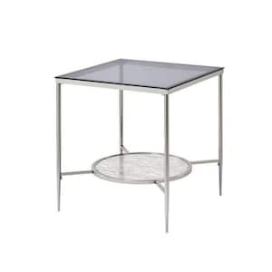 21 in. Silver Square Glass End Table with 1-Shelf