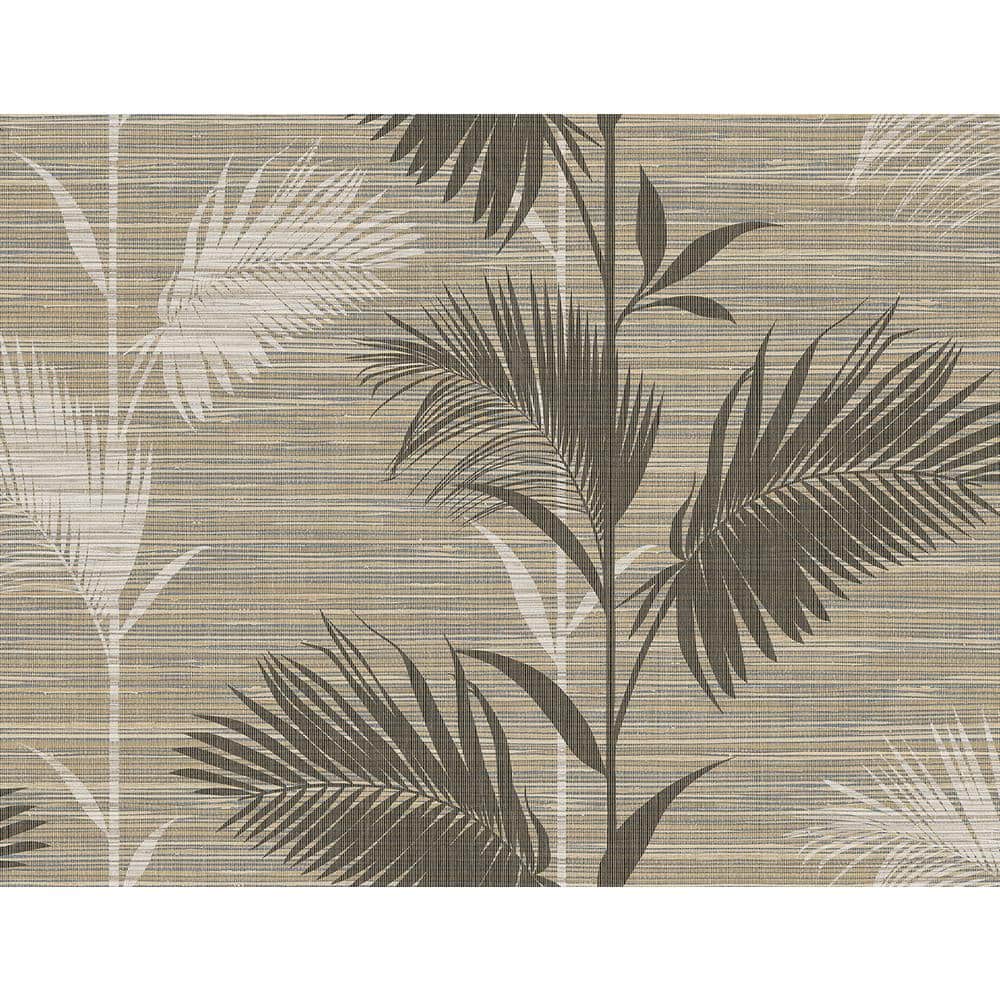 Brown and Beige Grasscloth Palm Print Wallpaper, 27-in by 27-ft