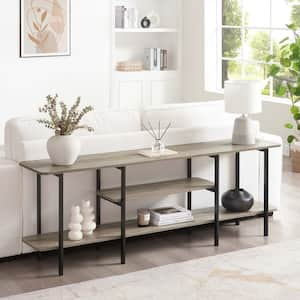 Celine 70.86 in. Modern Rustic Grey Rectangle MDF Console Table with 3 Shelves