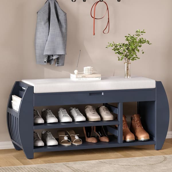 Harper & Bright Designs Antique Navy Flip Top Dining Bench with Cushion, Hidden Storage Space and Curved Side Panel 42 in .
