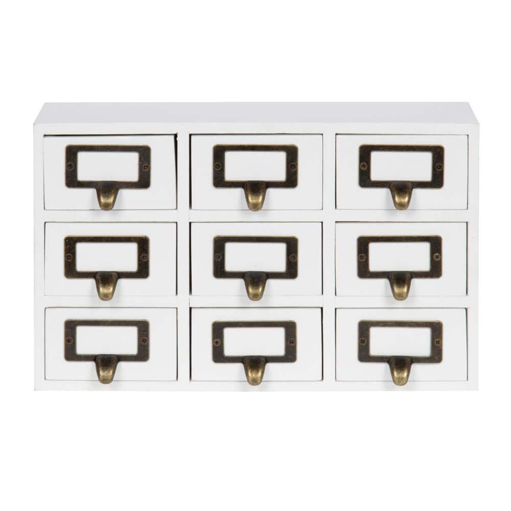 White Wood Apothecary Desk Drawer Set with 9 Drawers