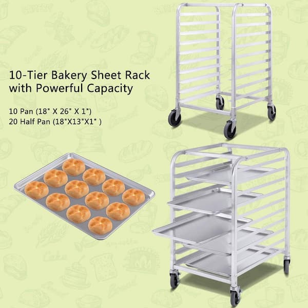 HALLY SINKS & TABLES H Bun Pan Rack 10 Tier with Wheels, Commercial Bakery  Racking of Aluminum for Full & Half Sheet - Kitchen, Restaurant, Cafeteria