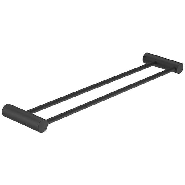 24 in. Modern Wall Mounted Double Bathroom Towel Bar Holder Rack Bath Accessories Hanger in Matte Black