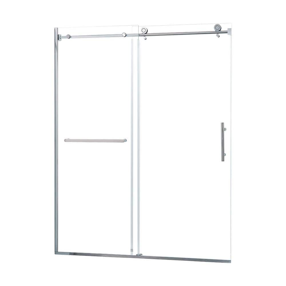 60 in. Semi-Frameless Shower Door with Clear Glass and Chrome Finish