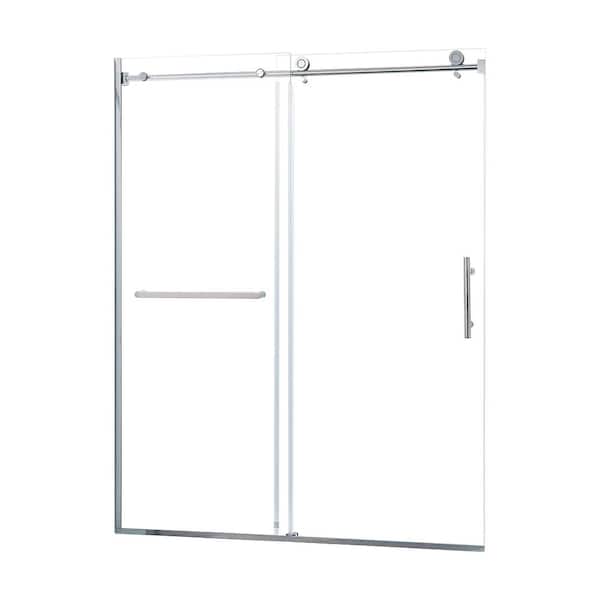 RAINLEX 56 in. to 60 in. W x 75 in. H Sliding Semi-Frameless Shower Door in Chrome Finish with Clear Glass