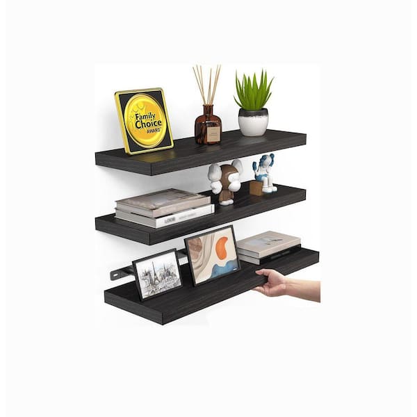 15.7 in. W x 6.7 in. D Black Wood Decorative Wall Shelf,Set of 3