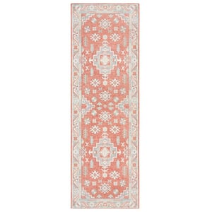 Luxe Livie Forever Vintage Coral Grey 24 in. x 72 in. Machine Washable Runner Kitchen Mat