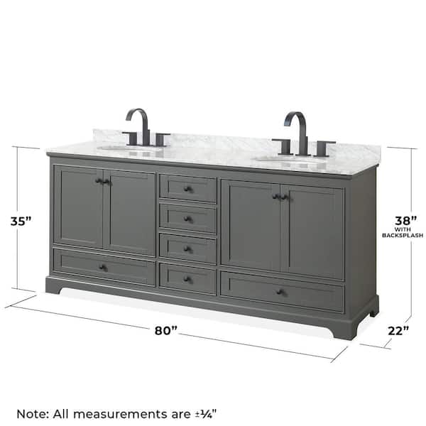 Deborah 80 in. W x 22 in. D x 35 in. H Double Bath Vanity in Dark Gray with White Carrara Marble Top