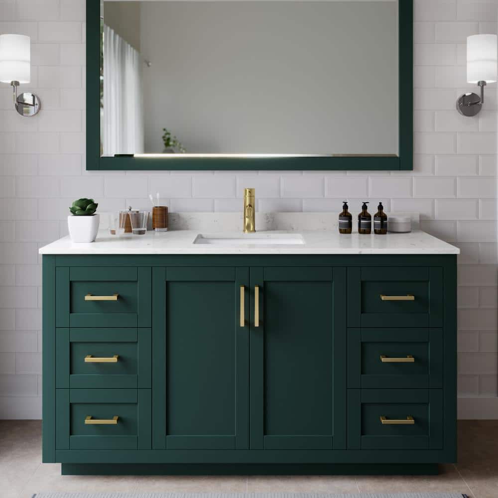 Miranda 60'' Green Single Freestanding Bathroom Vanity with Carrara Marble Top