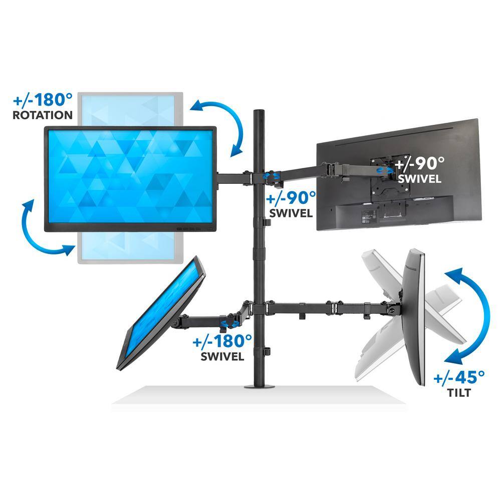 Black Steel Adjustable Quad Monitor Desk Mount