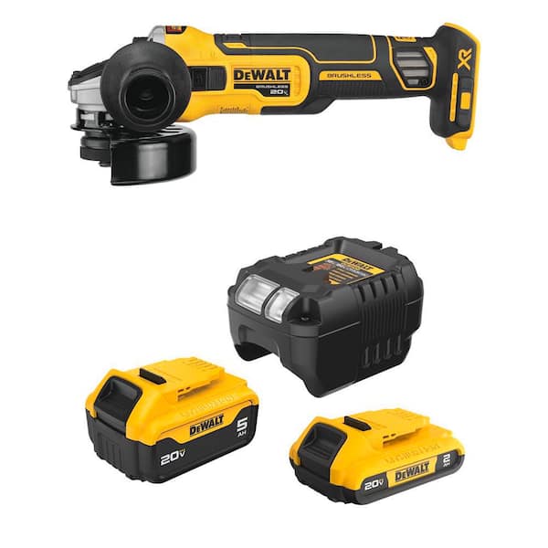 20V MAX XR Lithium-Ion Cordless Brushless 4.5 in. Slide Switch Small Angle Grinder with 5 Ah & 2 Ah Batteries & Charger