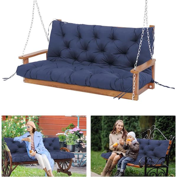 60 x 40 in 3 Seater Replacement Outdoor Swing Cushions with Back Support, Waterproof Bench Cushion (Navy blue）