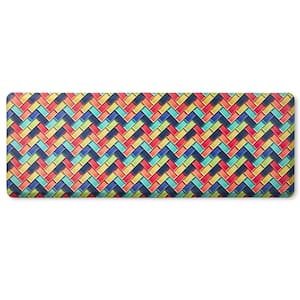 20 in. x 55 in. Red and Blue Party Herringbone Tile Modern Anti Fatigue Indoor Kitchen Mat
