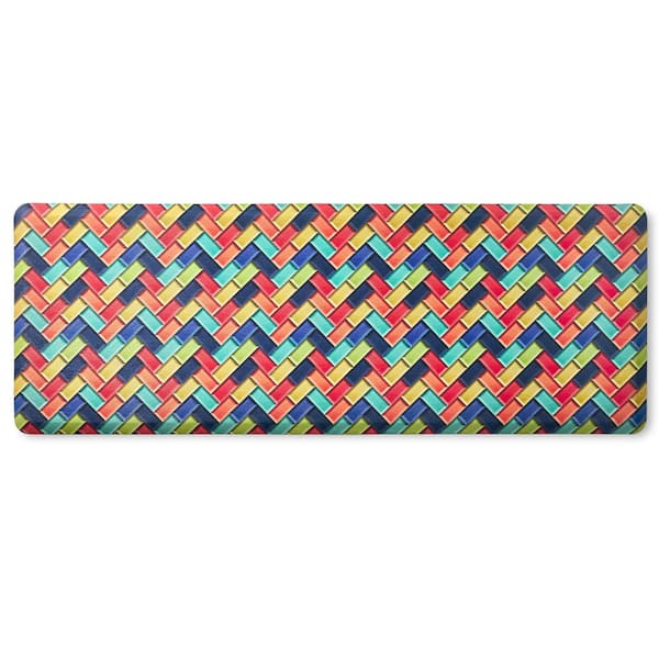 Fiesta 20 in. x 55 in. Red and Blue Party Herringbone Tile Modern Anti Fatigue Indoor Kitchen Mat
