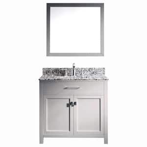 Caroline Madison 36 in. W x 22 in. D Bath Vanity in Cashmere Grey with Granite White Vanity Top and Round Sink