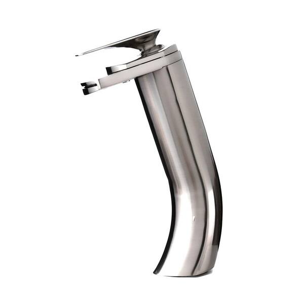 Kokols Single Hole 1-Handle Vessel Waterfall Bathroom Faucet in Brushed Nickel