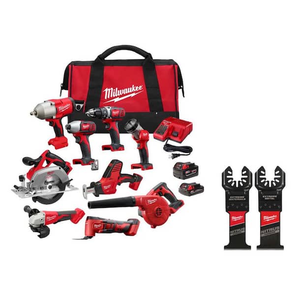 M18 18-Volt Lithium-Ion Cordless Combo Kit 9-Tool with 2-Batteries, Charger and Tool Bag w/ Nitrus SAWZALL Blades
