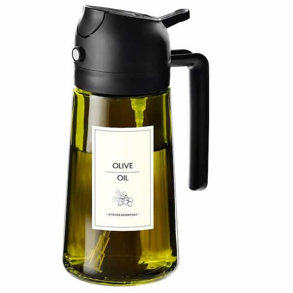 16 oz / 470 ml Black Olive Oil Dispenser and Sprayer with Stickers for Kitchen