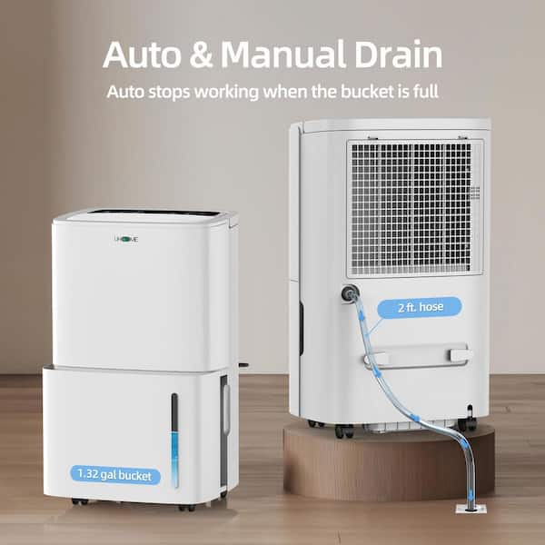 120 pt. 6,000 sq.ft. Dehumidifier in. White with Large Bucket and Drain Hose for Basement, Garage, with Auto Defrost