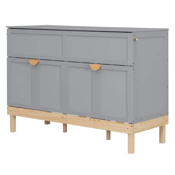 Gray Pine Wood Frame Queen Size Murphy Bed
