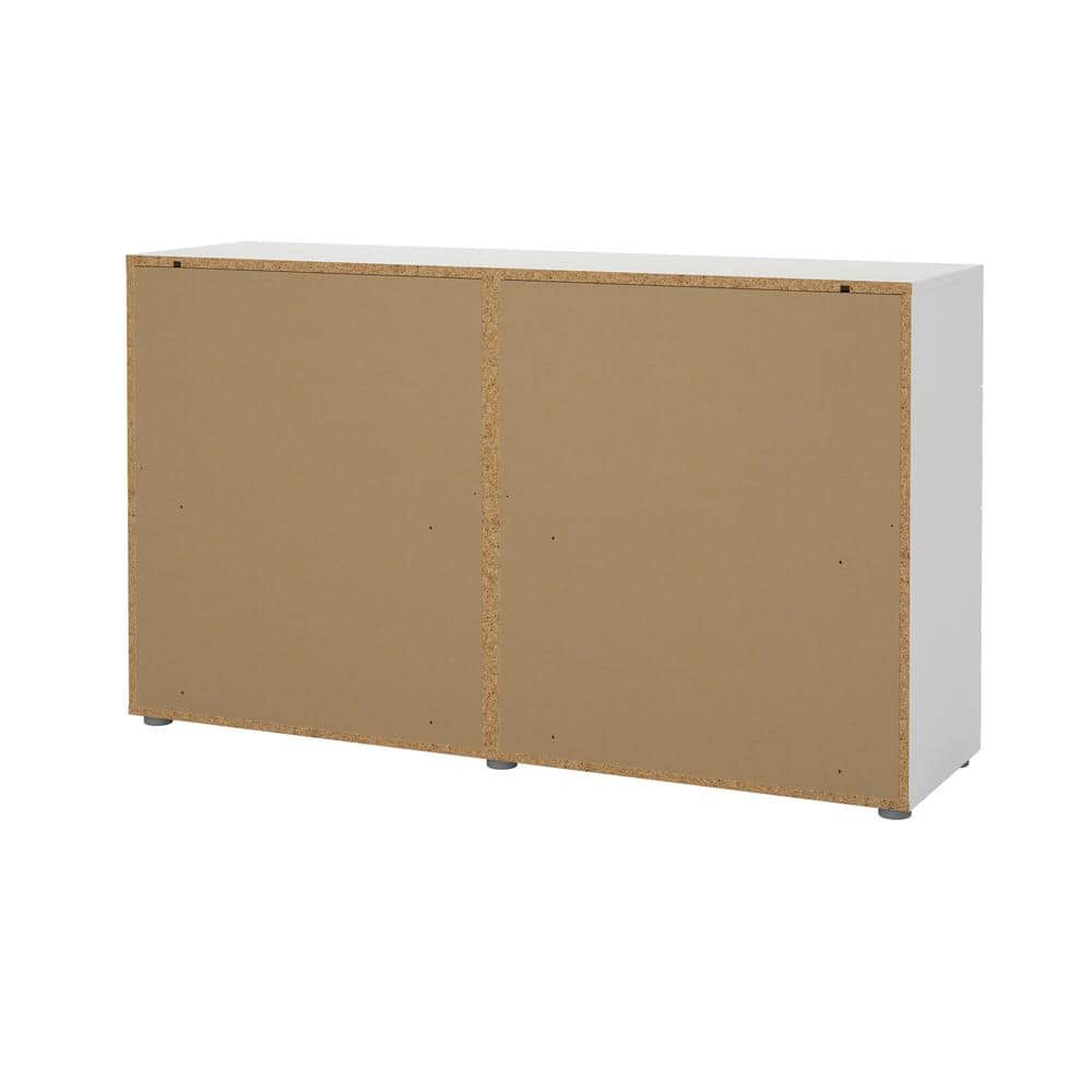 White MDF Double Dresser with 8 Horizontal Drawers