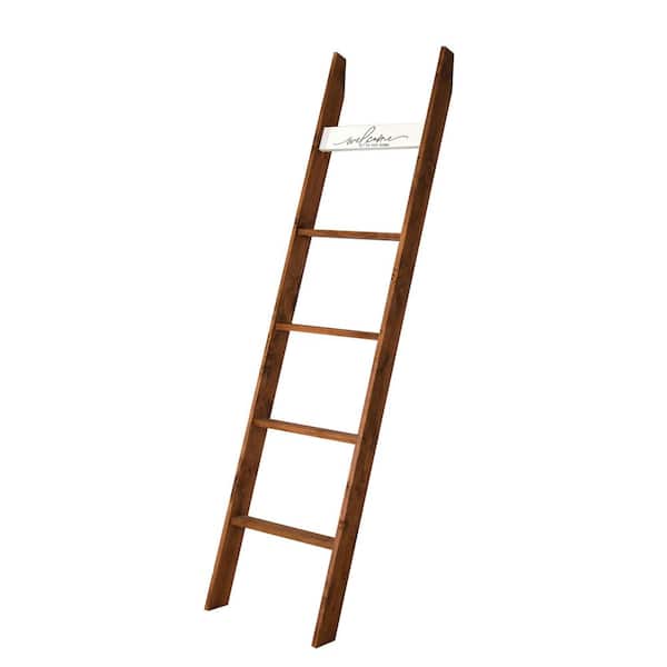 Unbranded 'Welcome to our Home' 72 in. Medium Brown Farmhouse Blanket Ladder