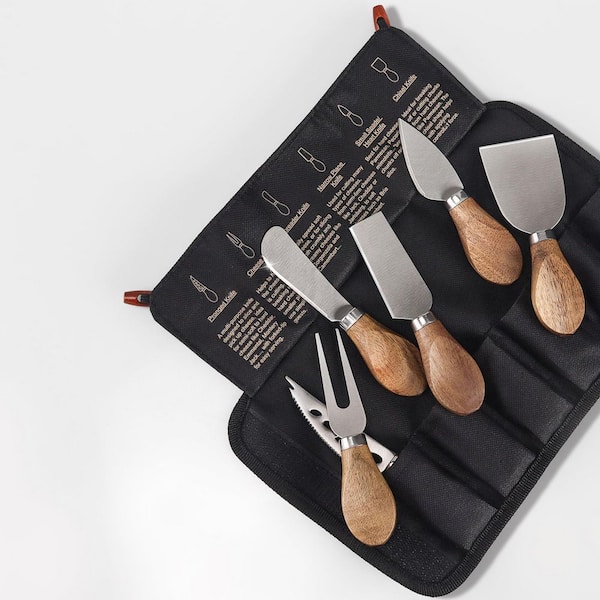 Wudkey 6-Piece Cheese Knife Set Stainless Steel with Acacia Wooden