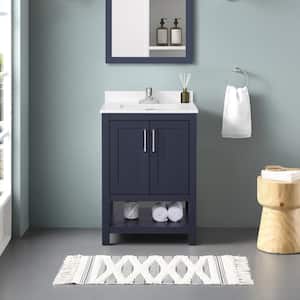 Vegas 24 in. W x 19 in. D x 34 in. H Single Sink Bath Vanity in Midnight Blue with White Engineered Stone Top