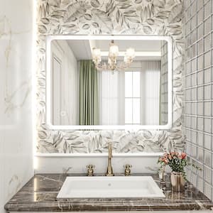 32 in. W x 24 in. H Rectangular Frameless Wall LED Bathroom Vanity Mirror in Silver