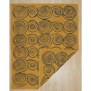 Area Rug Yellow 8 ft. x 10 ft. Handwoven Wool Modern Flat Weave Yellow Area Rug