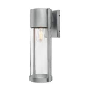 Kempster 14 in. Modern 1-Light Brushed Nickel Modern Outdoor Wall Cylinder Light with Clear Glass