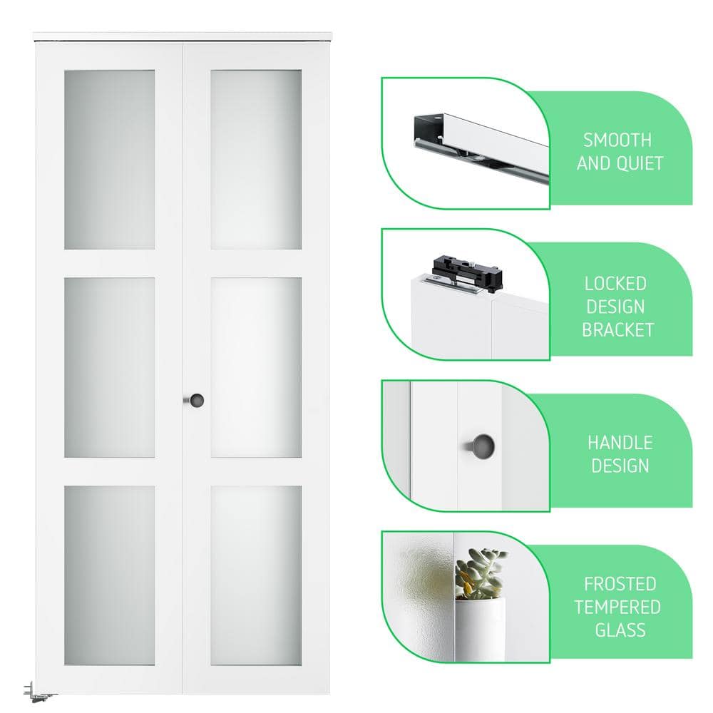 24 in. White MDF Bi-Fold Door with Frosted Glass Panels