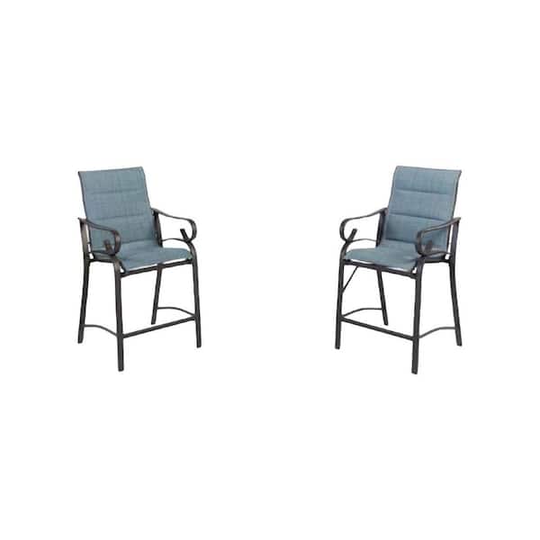 Hampton Bay Crestridge Stationary Steel Padded Sling Balcony Height Outdoor Dining Chair in Conley Denim (2-Pack)