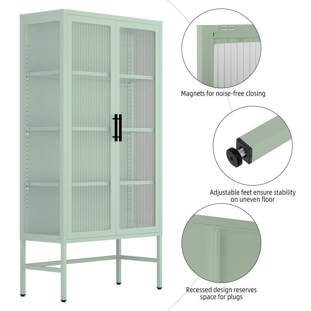 31.5 in. W x 12.6 in. D x 61 in. H Mint Green Metal Linen Cabinet with Glas