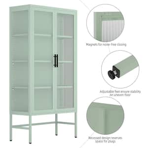 31.5 in. W x 12.6 in. D x 61 in. H Mint Green Metal Linen Cabinet with Glass Doors and Adjustable Shelves