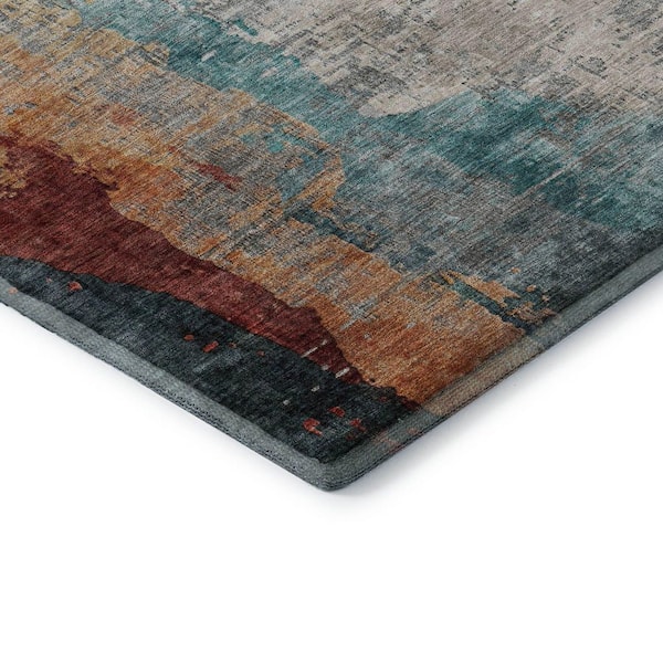 Mayfield Premium Machine Washable Abstract AMF2041 Teal 10 ft. x 14 ft. Area Rug