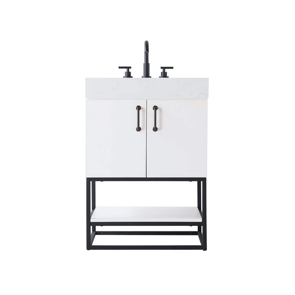 24 in. Single Sink White Bath Vanity with White Engineered Marble Top price history on PriceWatchPro
