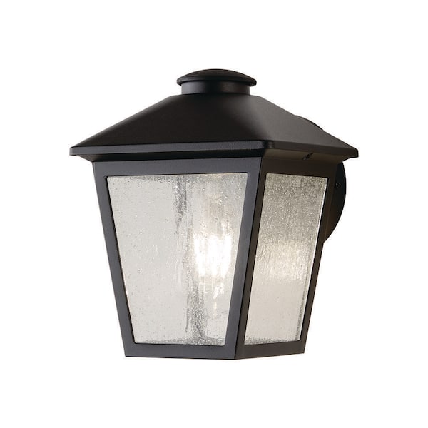 Malena 7.83 in. Black Outdoor Hardwired Wall Lantern Sconce with Clear Seeded Glass and No Bulb Included