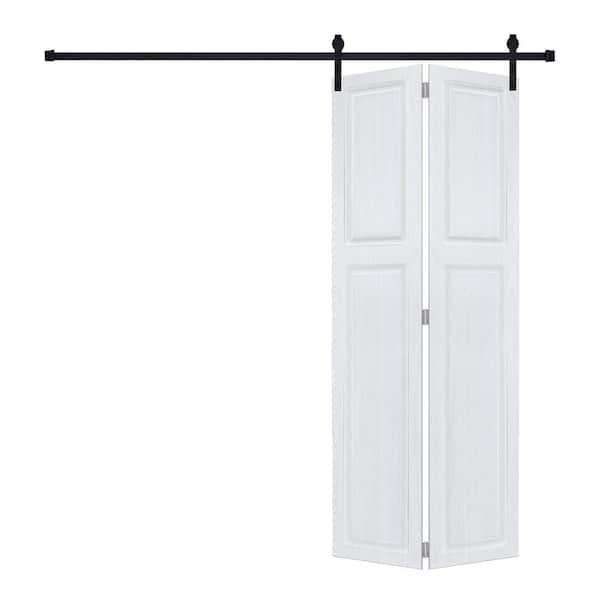 2-Panel Bi-Fold 80 in. x 32 in. MDF White Walnut Barn Sliding Door with Hardware Kit