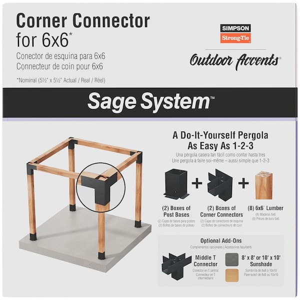 Outdoor Accents Sage System Black Powder-Coated Corner Connector for 6x6 with Screws (2-Pack)