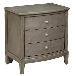 25.25 in. Gray 3 Drawer Wooden Nightstand with Knobs