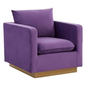 Nervo Modern Gold Frame Purple Velvet Upholstered Accent Arm Chair With Removable cushions