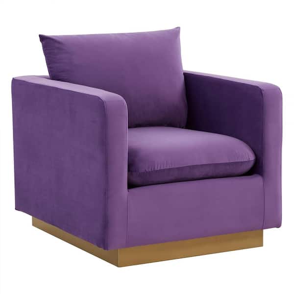Leisuremod Nervo Modern Gold Frame Purple Velvet Upholstered Accent Arm Chair With Removable cushions