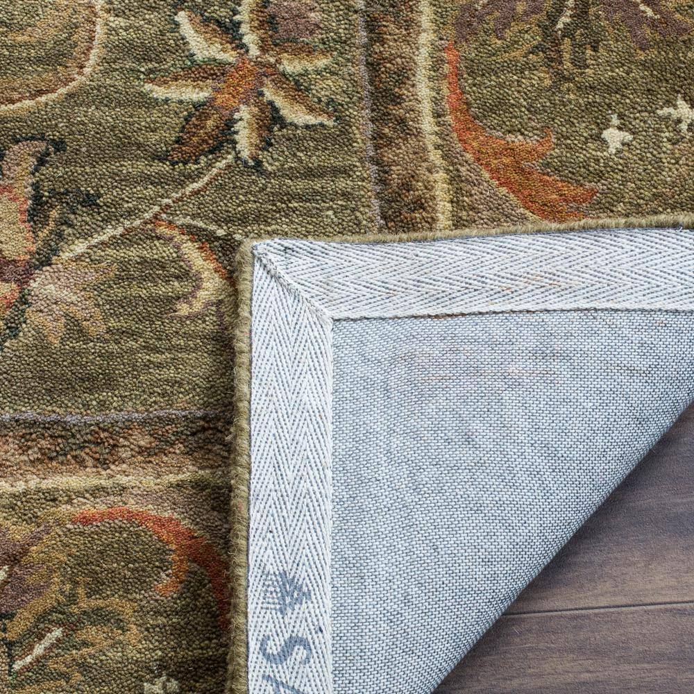 Olive and Gold 8' Square Handmade Wool Floral Area Rug