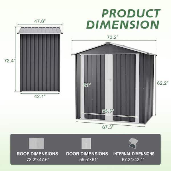 Ama pear Gray 6 ft. W x 4 ft. D Metal Outdoor Storage Shed with